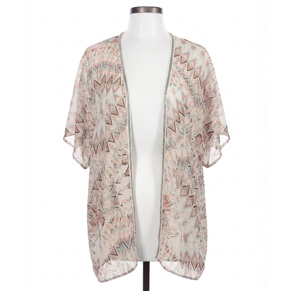 Maurices Plus Size‎ 2/3 Geometric Chevron Print Sheer Kimono Beaded Trim Wrap